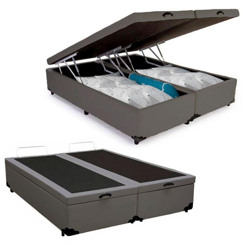 Cama Box Baú Queen Bipartido Sintético Serene Cinza 158x198x44