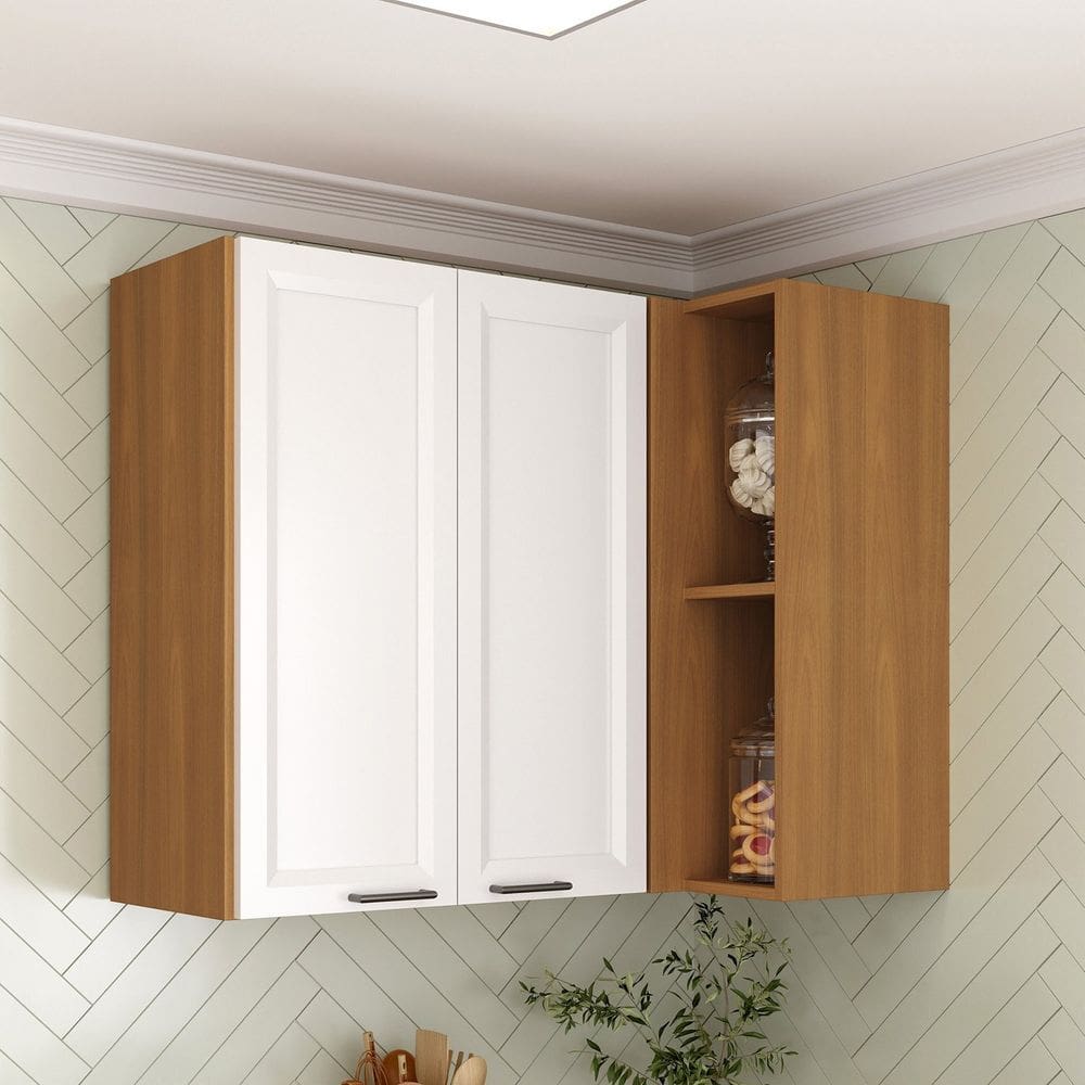 Armário Aéreo Canto Reto Soho Cabecasa Madeiramadeira Freijó/Branco