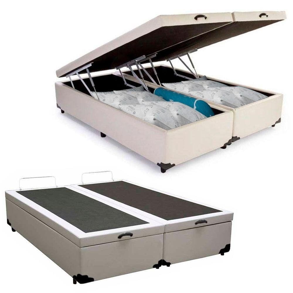 Cama Box Baú Queen Bipartido Sintético Serene Branco 158x198x44