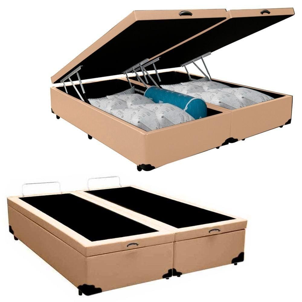 Cama Box Baú Queen Bipartido Sintético Serene Bege 158x198x44