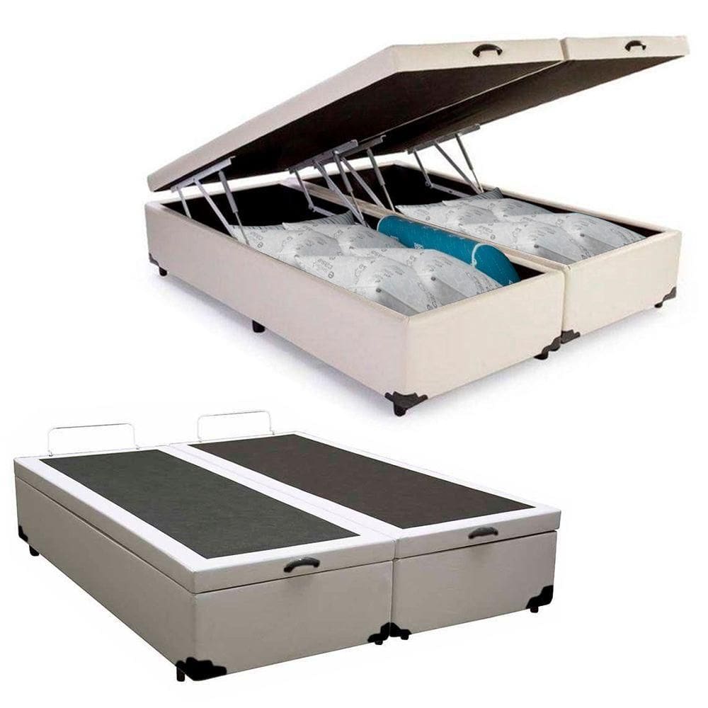 Cama Box Baú King Bipartido Sintético Serene Branco 192x203x44