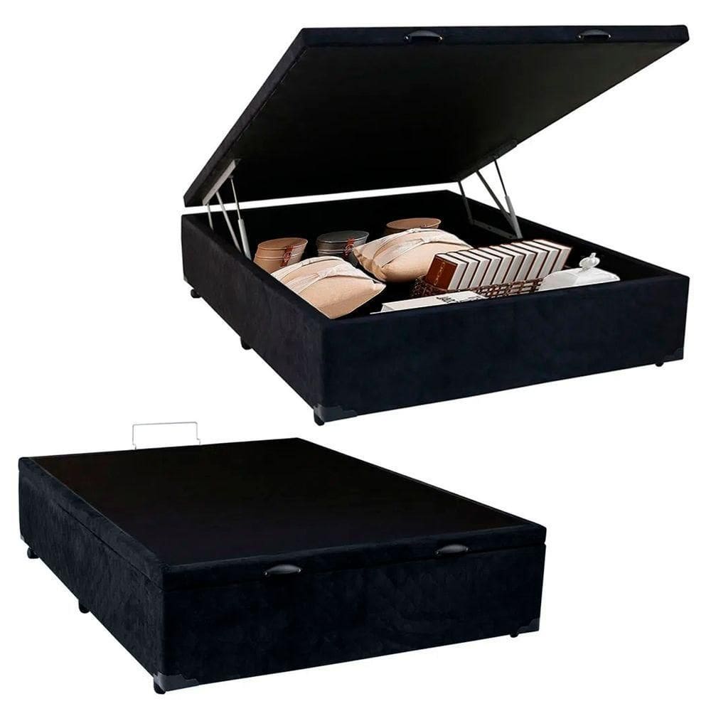 Cama Box Baú Casal Suede Serene Preto 138x188x44