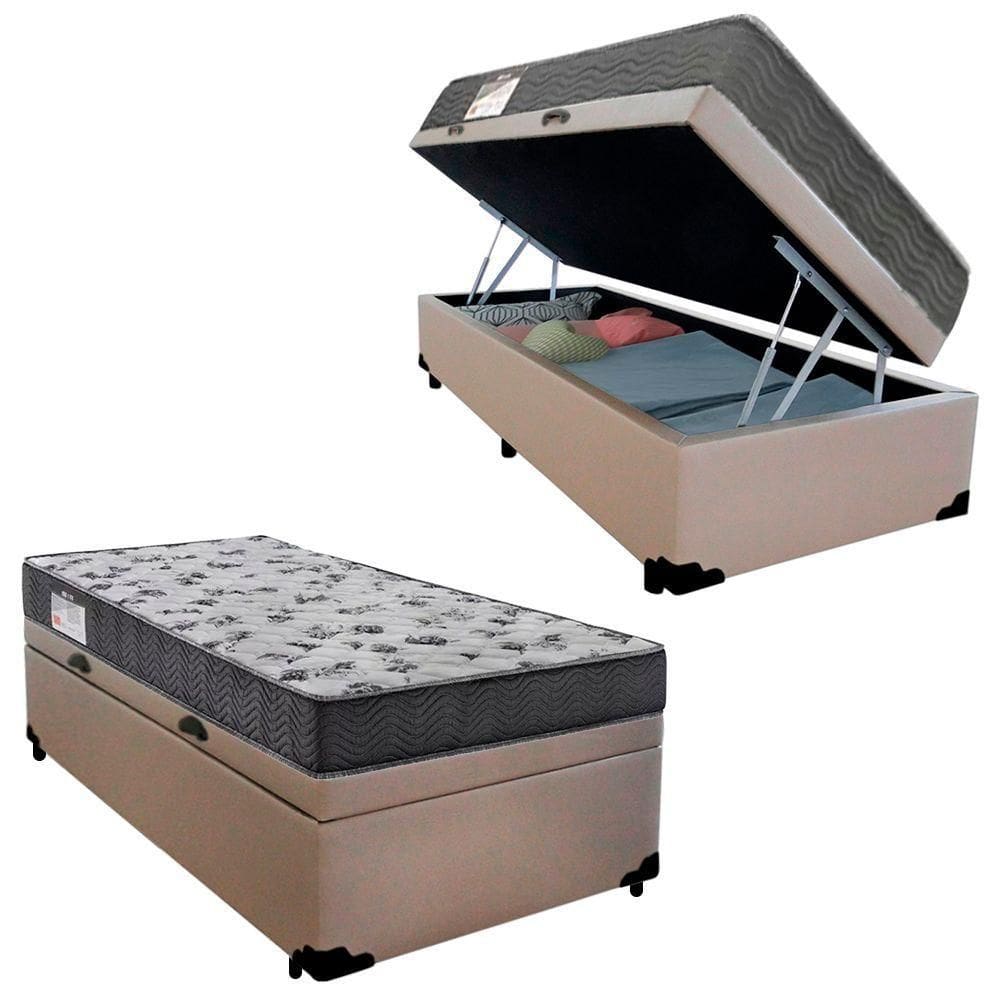 Cama Box Baú Solteiro Sintético + Colchão De Espuma D33 - Serene - 88cm Bege