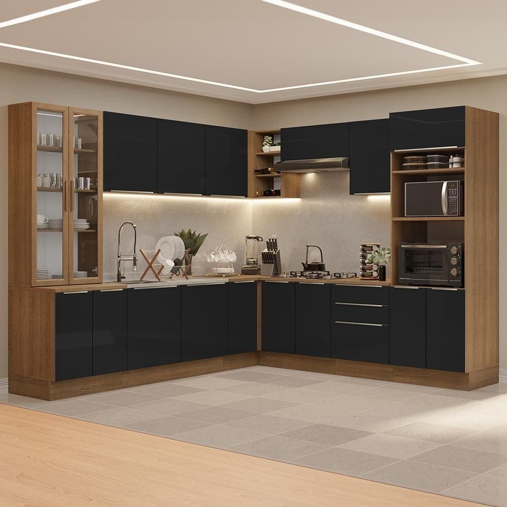 Armário De Cozinha Completa 566cm Rustic/preto Lux Madesa 01 Rustic/preto