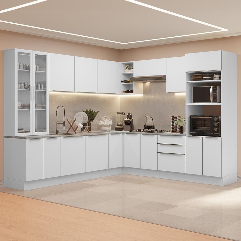 Armário De Cozinha Completa 566cm Veludo Lux Madesa 01 Branco/Branco Veludo
