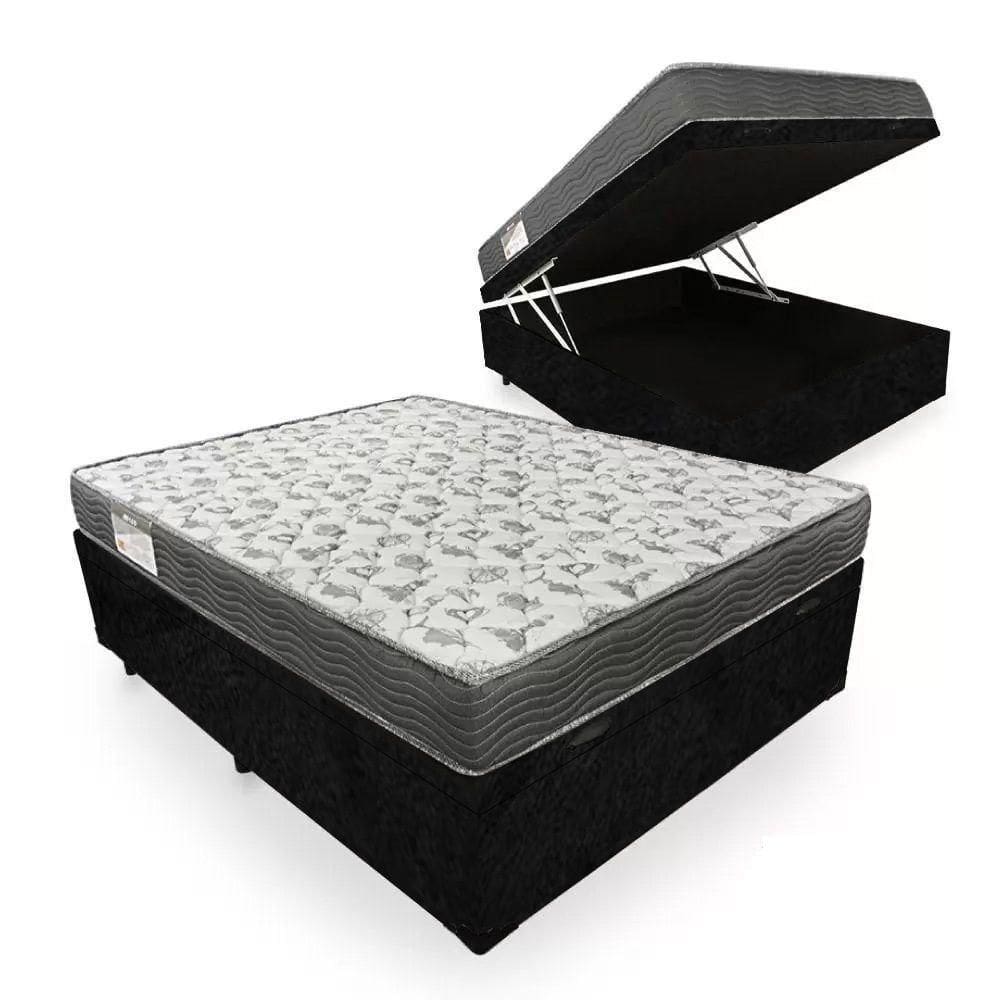Cama Box Baú Casal Suede + Colchão De Espuma D33 - Serene - 138cm Preto