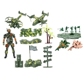 Kit Brinquedos Veículos Militares Soldados Miniatura 20 Pçs