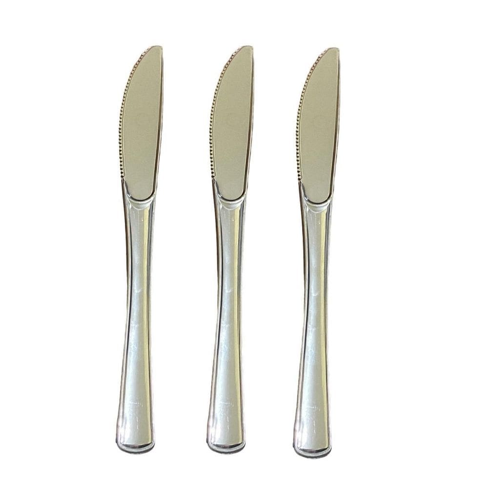 Facas Refeição Descartáveis Plástico Prata 19,5Cm- 48 Un