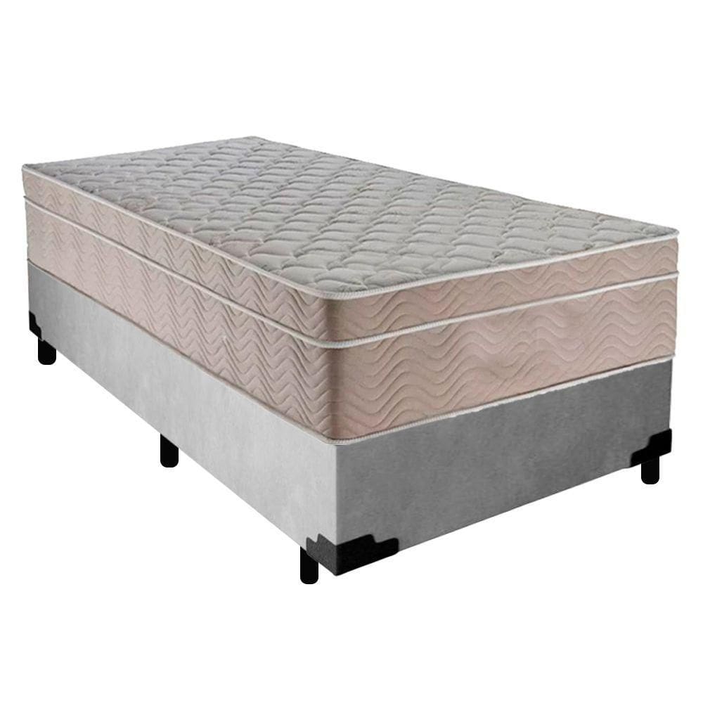 Cama Box Suede Solteiro + Colchão Serene Molas Ensacadas 88x188x65 Cor:cinza