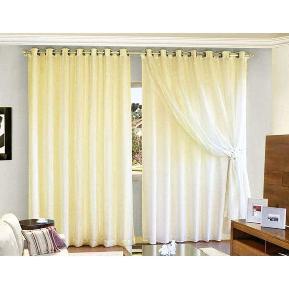 Cortina Sala Quarto Voal Liso Microfibra Palha 4,00X2,50