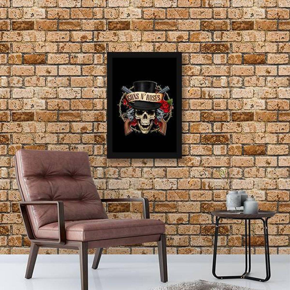 Quadro Decorativo Guns N` Roses Caveira 34X23Cm - Moldura Branca