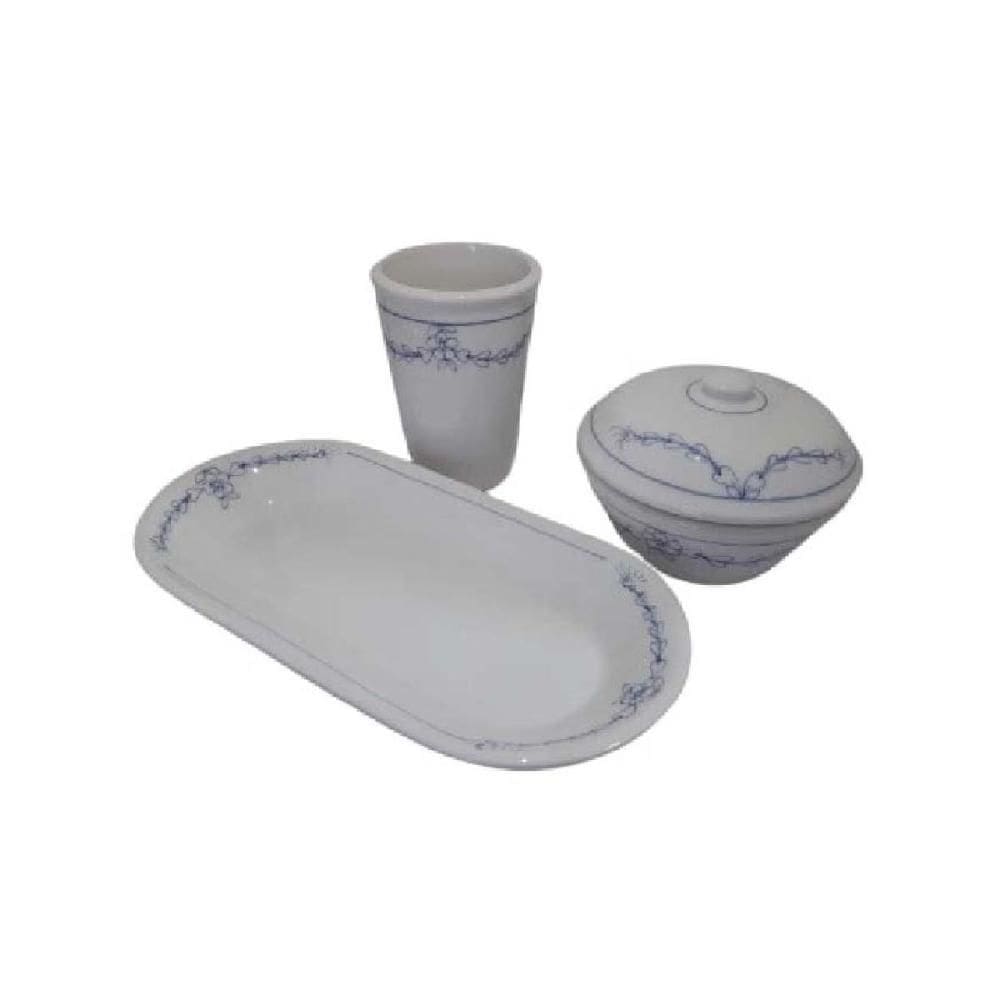 Kit Para Banheiro Em Porcelana Espanhola 3 Peças Decorativo