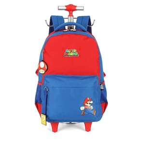 Mochila Rodinhas Com Alça Luxcel Super Mário Azul e Vermelho