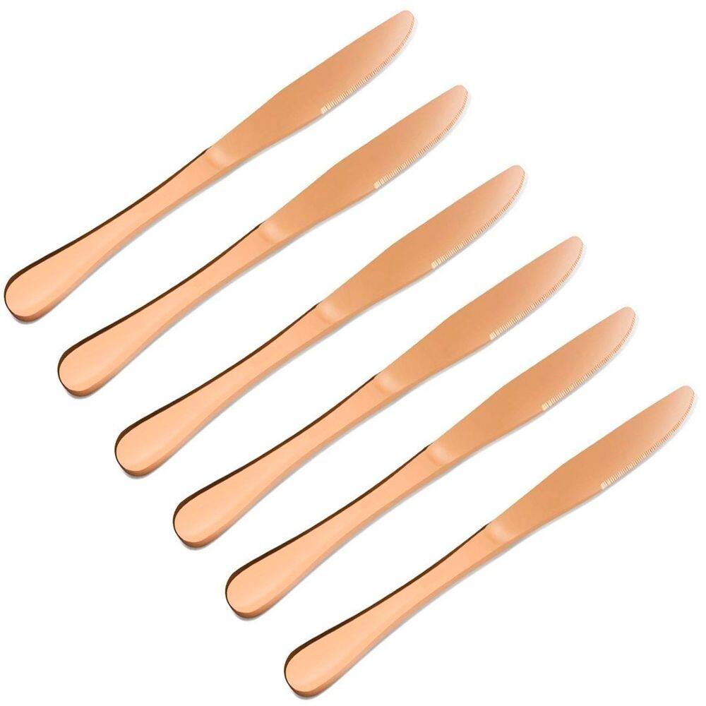 Conjunto Facas 6pçs Refeição Inox Rose Gold Luxo Rústico