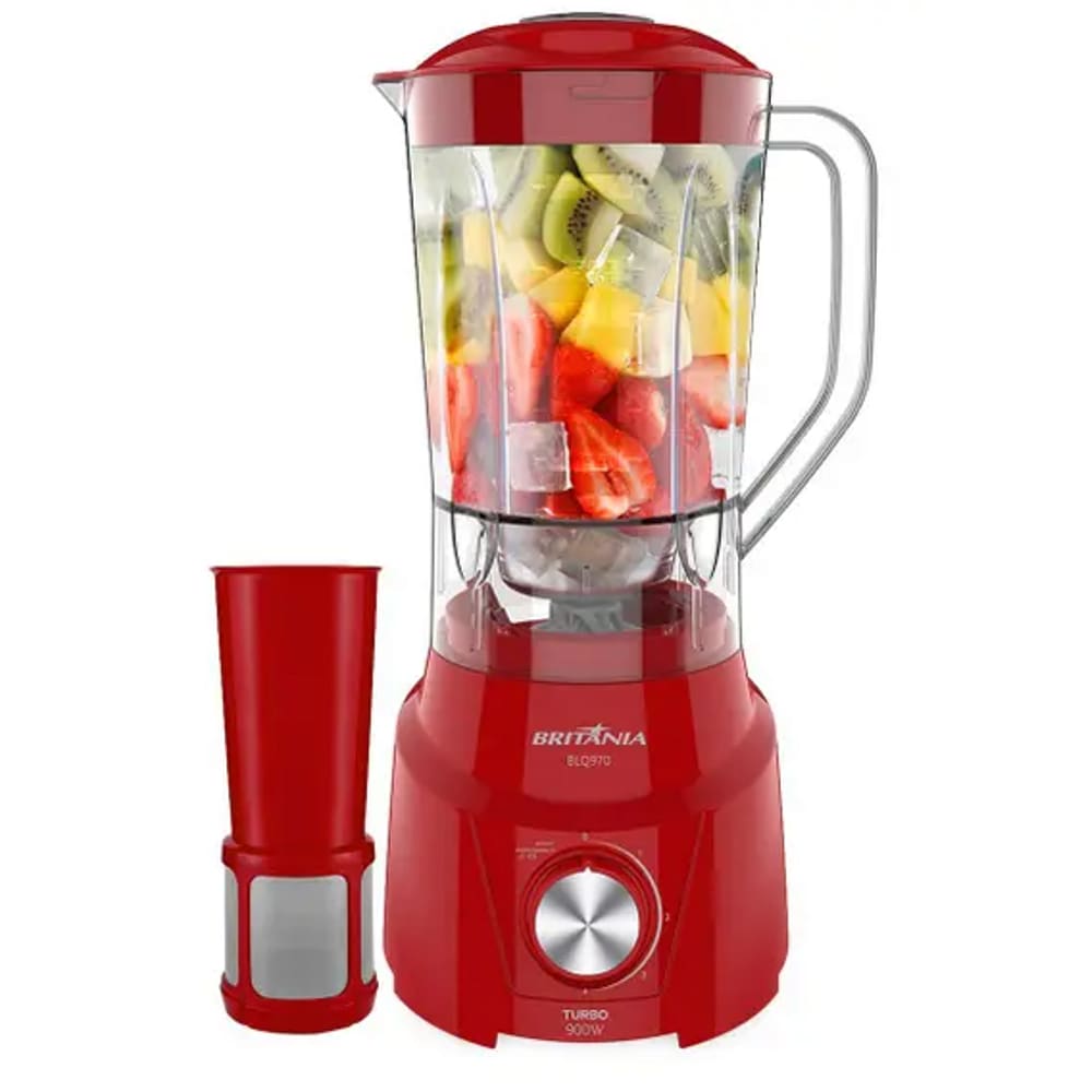 LIQUIDIFICADOR BRITANIA 2.6L 900W 4 VELOCIDADES COM FILTRO Vermelho 220V