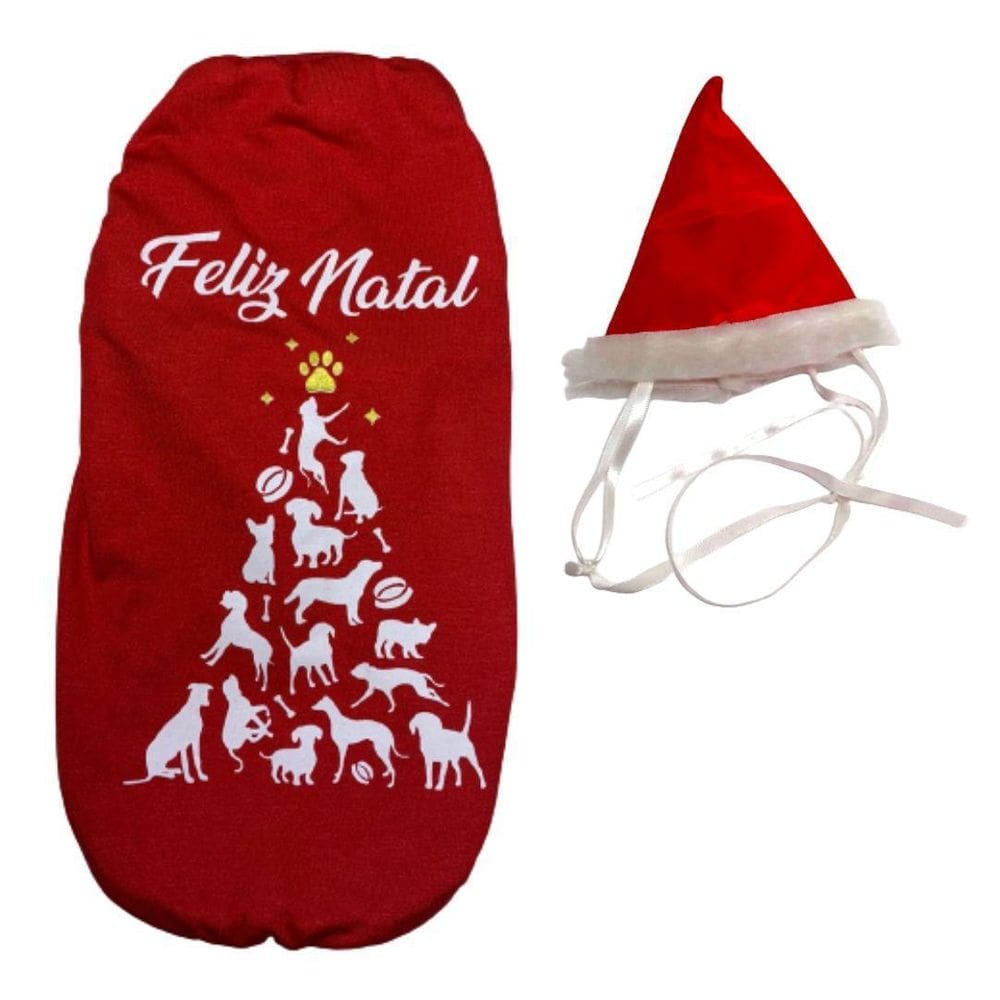 Kit Camiseta E Gorrinho De Natal Para Cães E Gatos Eg