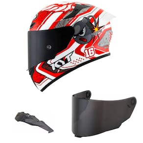 Capacete KYT TT Course Super Mario Branco e Vermelho Mais Viseira Fumê e Spoiler Fumê
