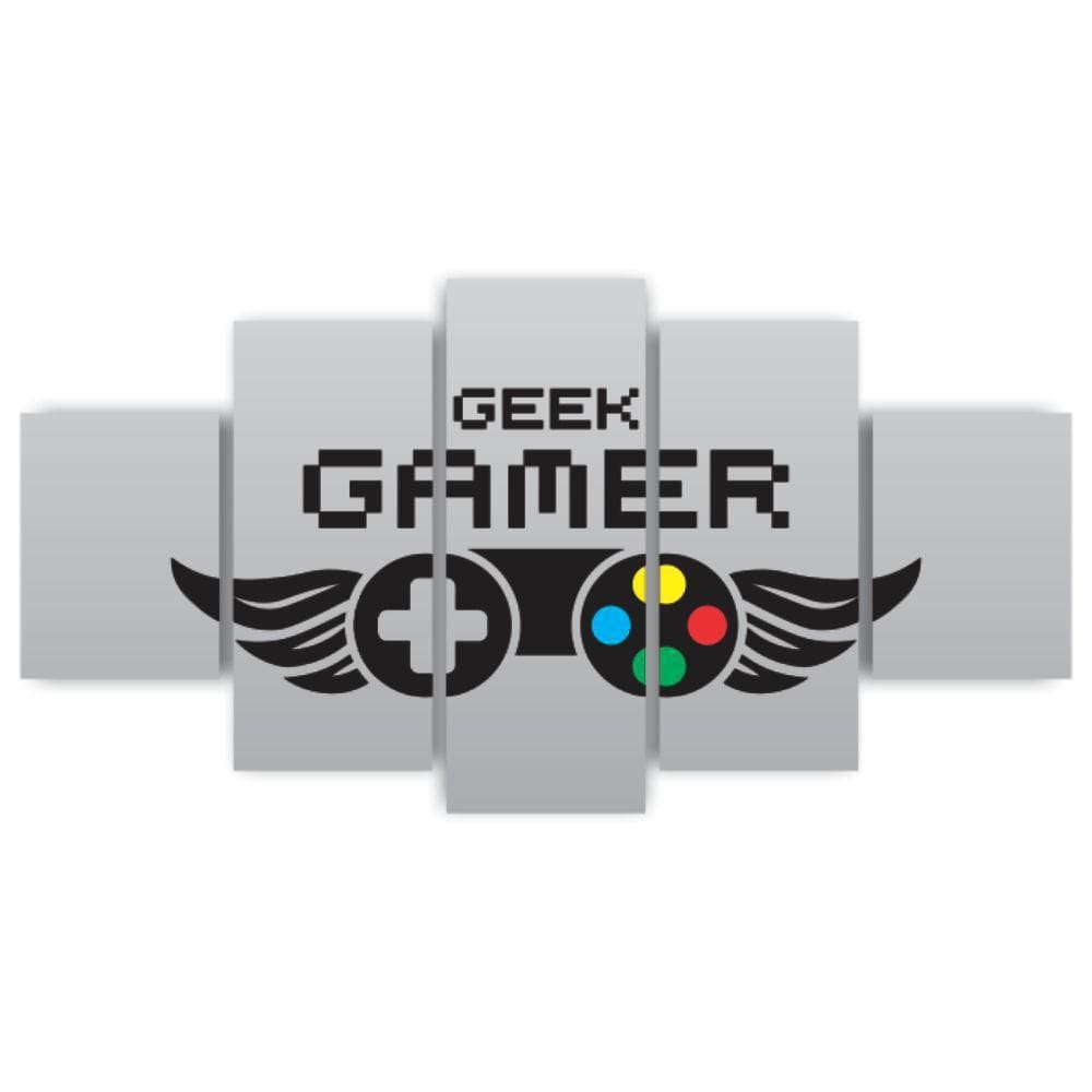 Kit Quadros Mdf Gamer Geek Controle Cinza Sala Quarto