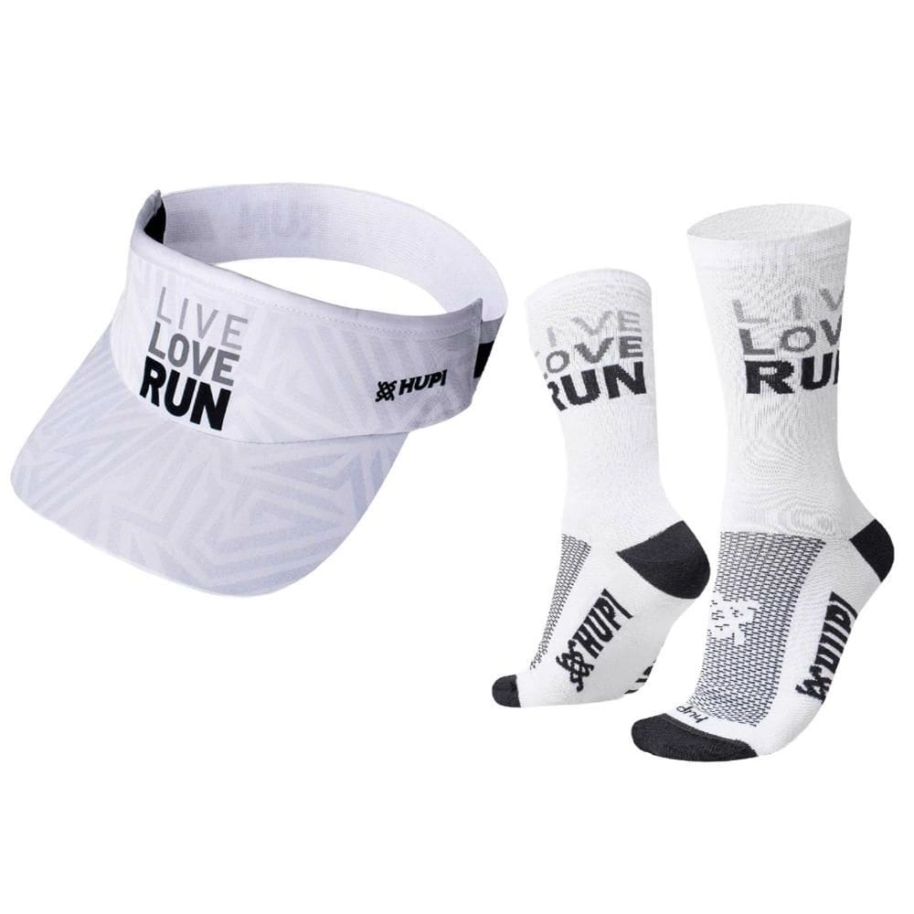 Kit Corrida HUPI Live Love Run: Viseira e Meia (Tamanho 36-42)