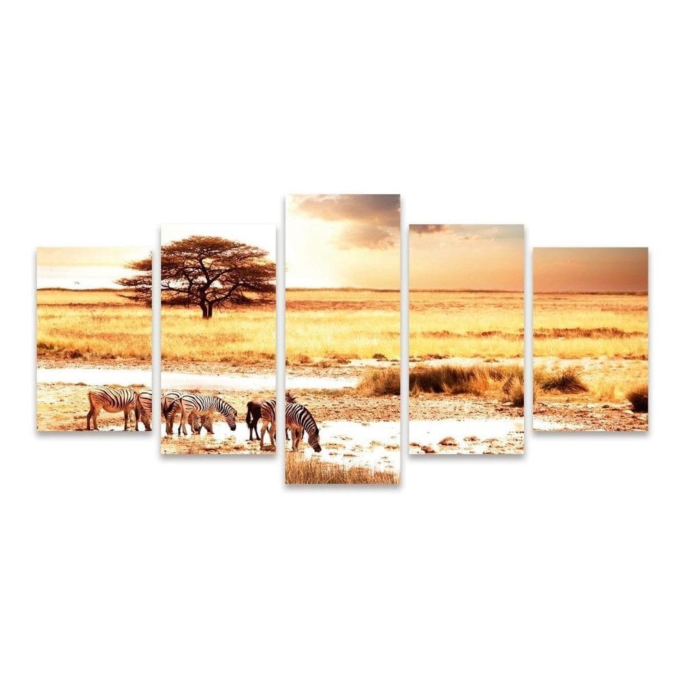 Kit Quadros Mosaico Decorativo Sala Zebras Selva África