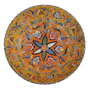 Centro De Mesa Turco Pintado De Cerâmica Amarelo 30Cm