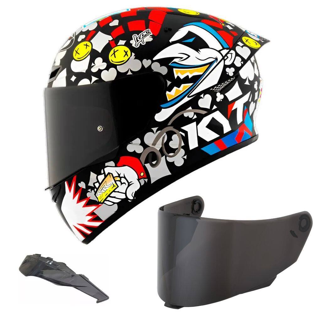 Capacete KYT TT Course Riccardo Rossi 2022 Joker Preto Mais Viseira Fumê e Spoiler Fumê
