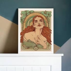Quadro Decorativo Vintage Signo Touro Com Vidro 24X18Cm