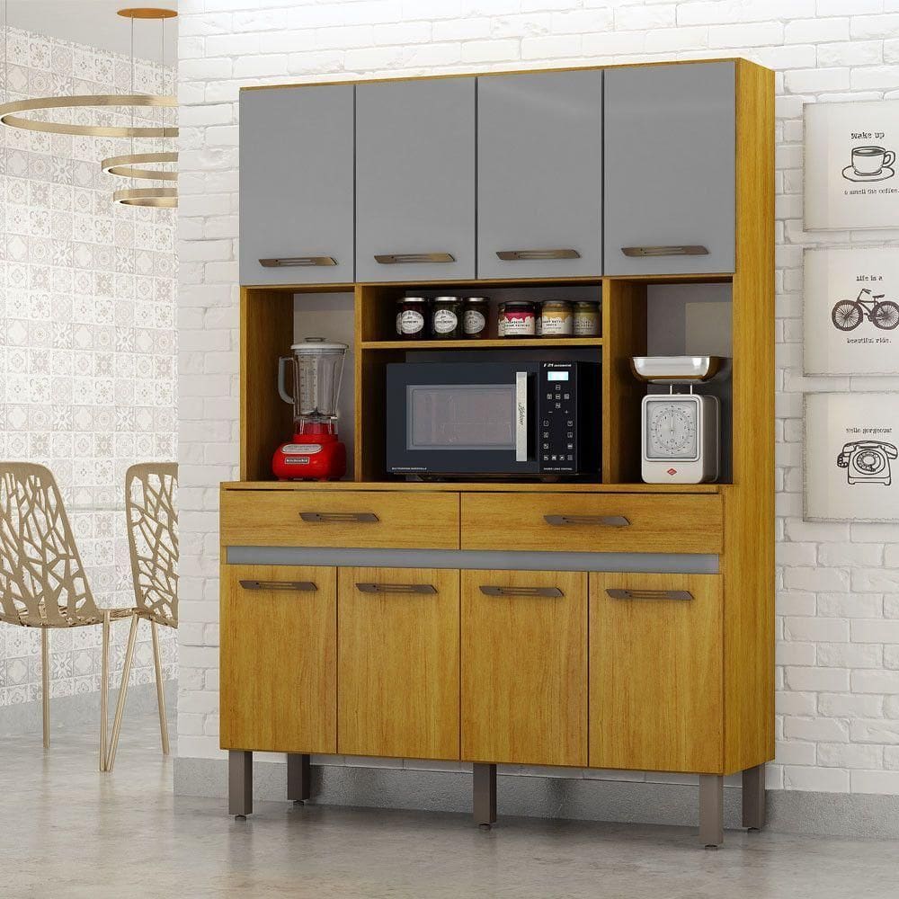 Armário De Cozinha New Ventura 8pts E 2 Gavetas Mobilihouse Cinamomo/cinza Acetinado