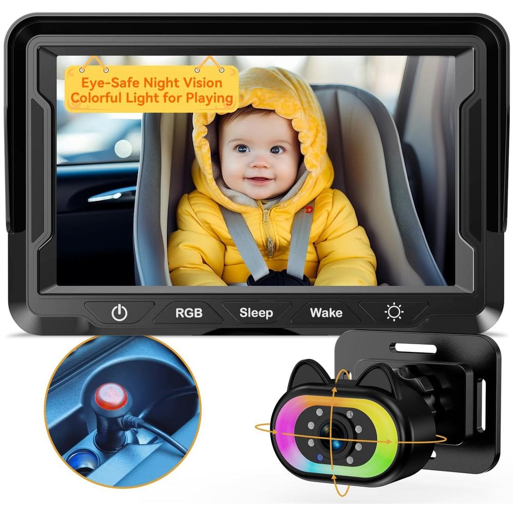 Câmera de carro de bebê Wkzay HD 1080P 150° Visão noturna de grande angular