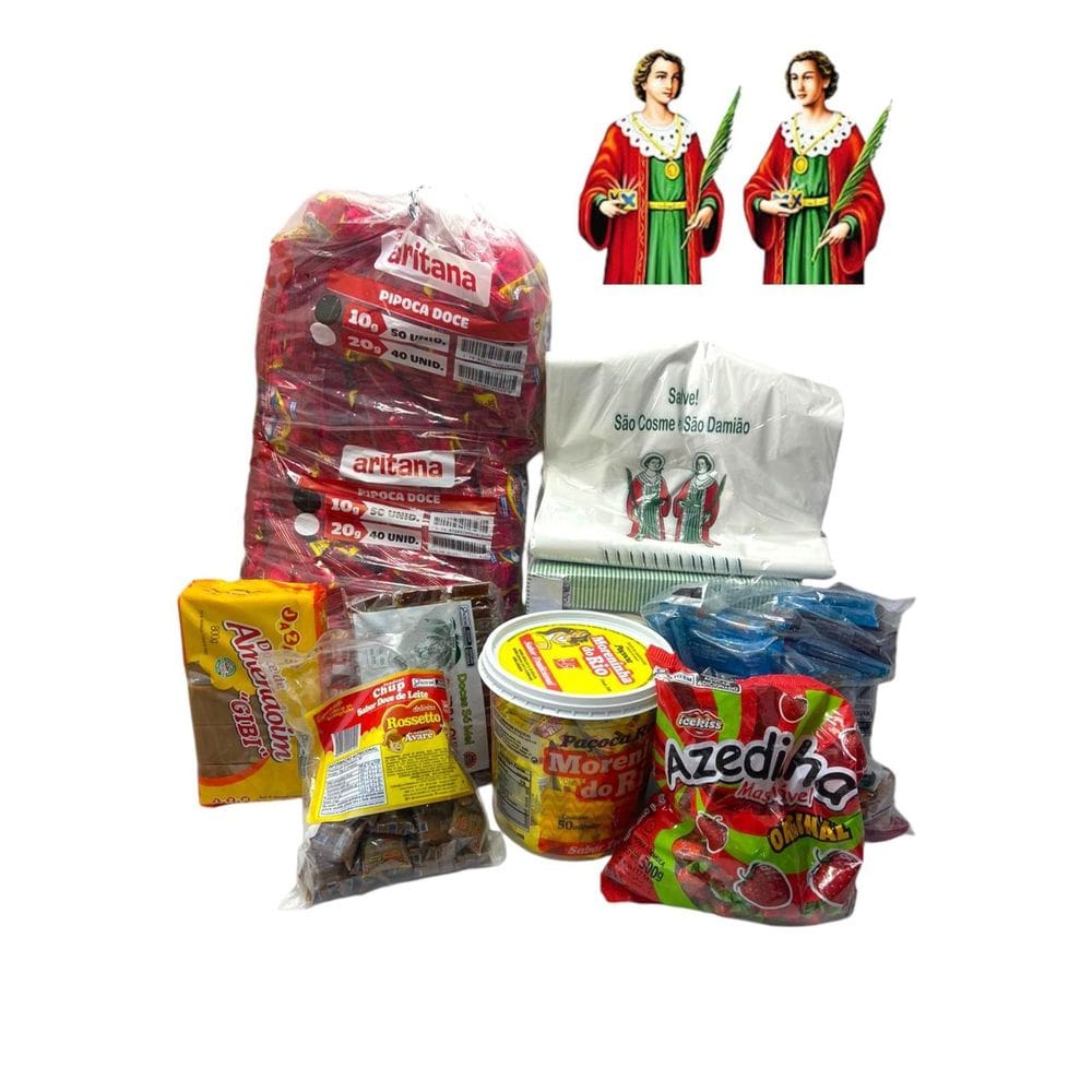 Kit 450 Doces Cosme Damião E Saquinhos Com 8 Itens Variados