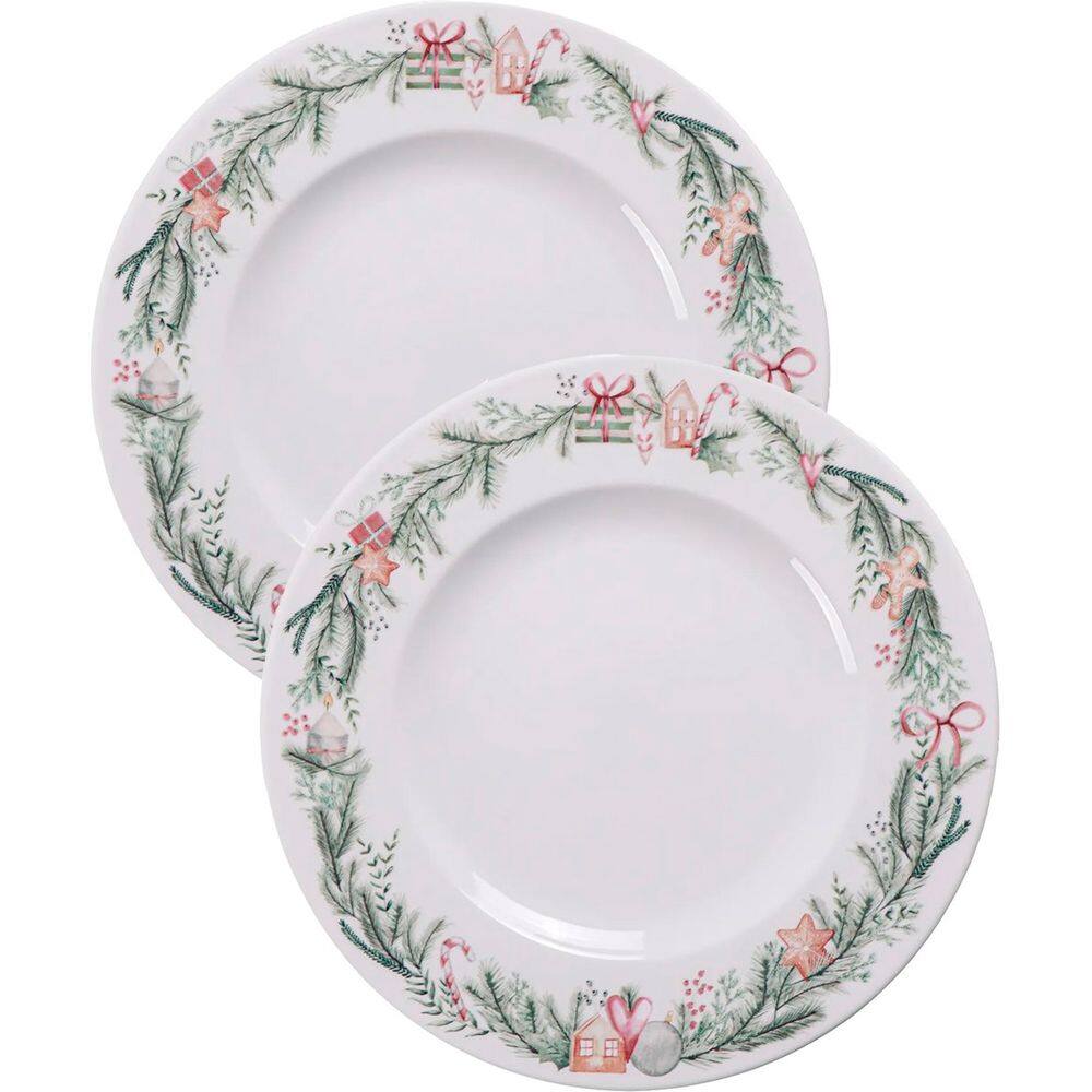 Jogo Prato Raso Jantar 12Pçs 12Pessoas Noel Natal Reto 28cm