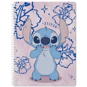 Caderno Stitch Azul Tamanho Grande Arame 160 Folhas Escolar