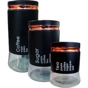 Kit 3 Potes Hermético Coffee Tea Sugar Grande Pequeno Médio
