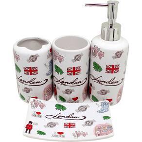 Conjunto Para Banheiro Lavabo London Em Cerâmica Com 4 Peças