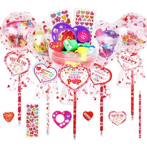 Conjunto de papelaria POPGIFTU para Dia dos Namorados, pacote com 28 unidades para crianças com pirulito