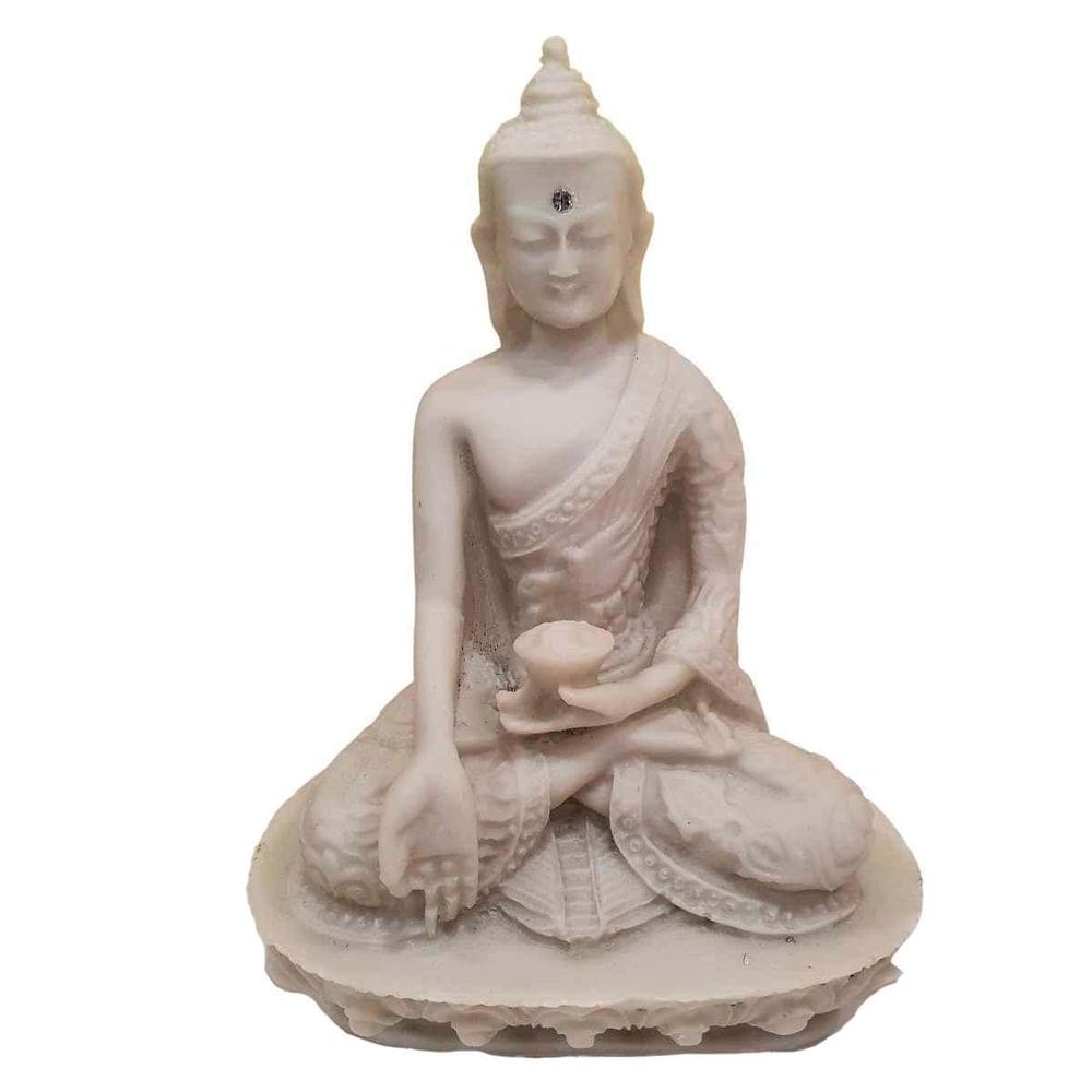 Buda Sidarta De Pó Mármore Meditação Branco 13.5Cm Modelo 3