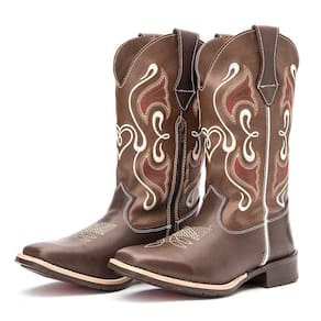 Bota Texana Feminina Country Couro Marrom Bordada Kapell