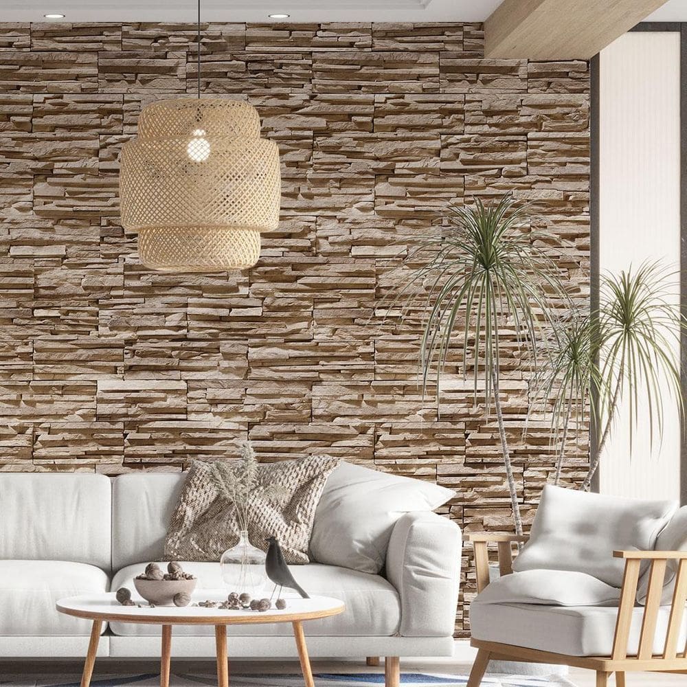 Papel De Parede Adesivo Pedra Fina Marrom - 3,0M