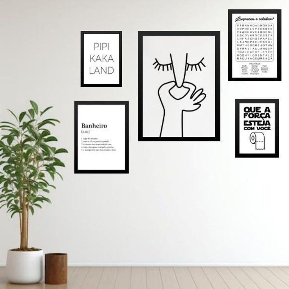 Kit 5 Quadros Para Banheiro Frases Divertidas - Com Vidro