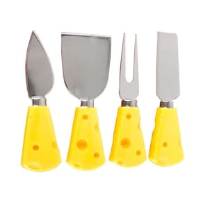 Kit 4 Peças Queijo Inox - Cabo Anatômico - Amarelo - 13cm