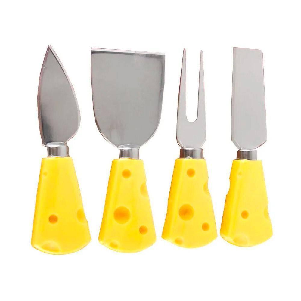Kit 4 Peças Queijo Inox - Cabo Anatômico - Amarelo - 13cm