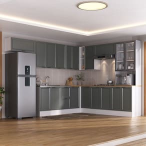 Cozinha Compacta 10 Peças 5 Aéreos 4 Balcões 1 Paneleiro Duplo Soho Cabecasa Madeiramadeira Branco/Grafite
