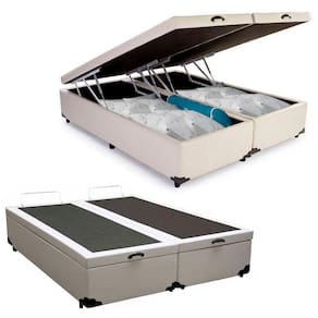 Cama Box Baú Queen Bipartido Sintético Serene Branco 158x198x44