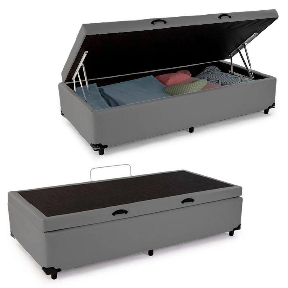 Cama Box Baú Solteiro Sintético Serene Cinza 88x188x44