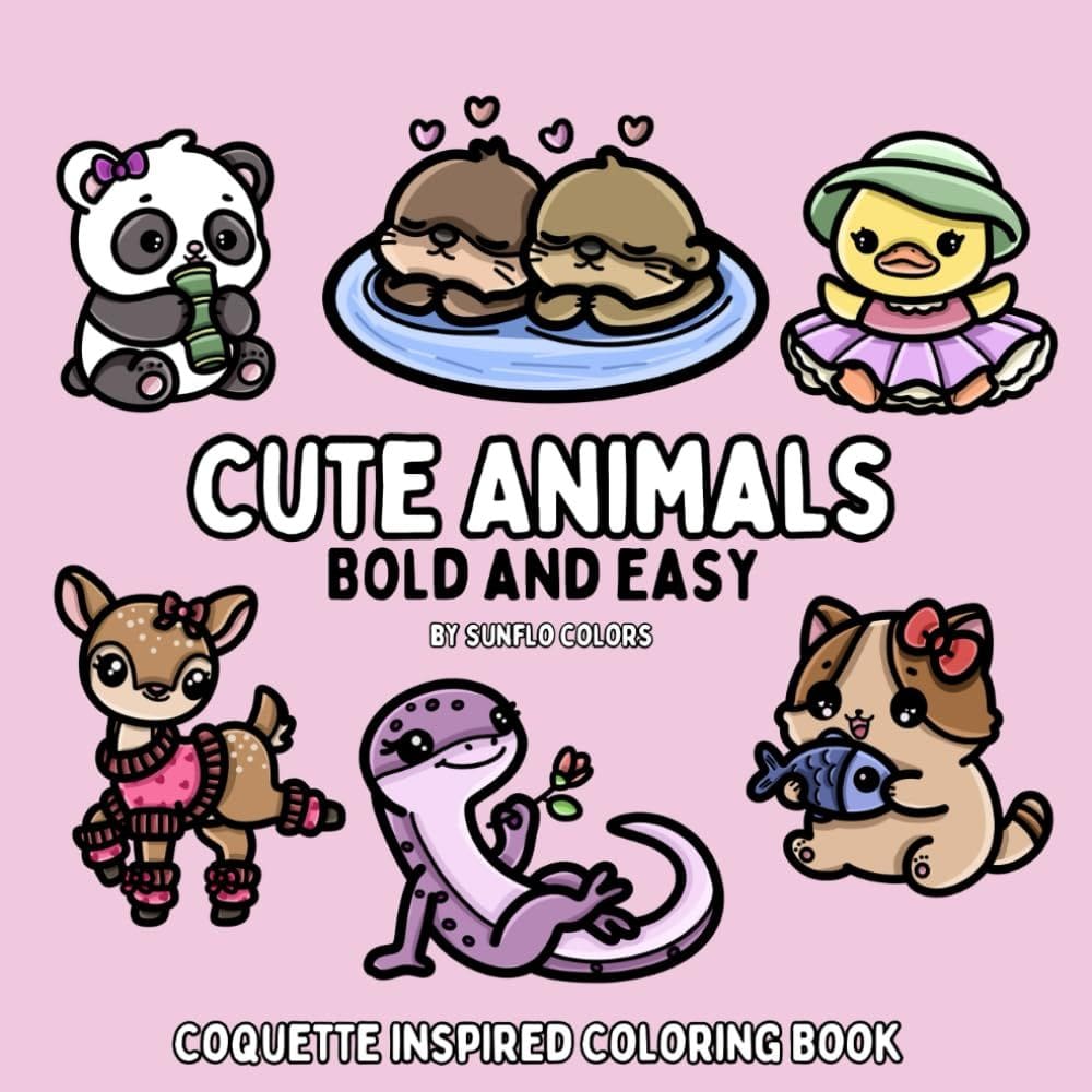 Livro de colorir Cute Animals Coquette inspirado para adultos/crianças