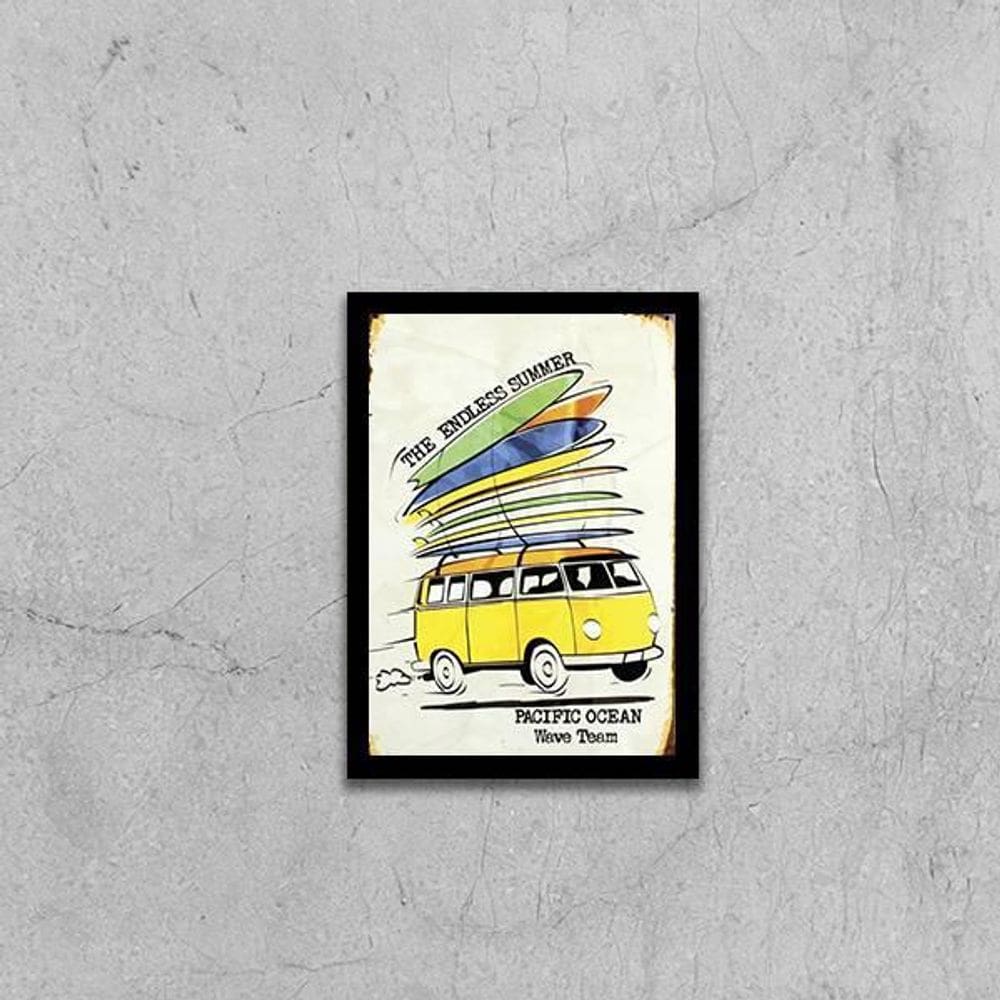Quadro Kombi Com Pranchas De Surf 45X34Cm Com Vidro Preta