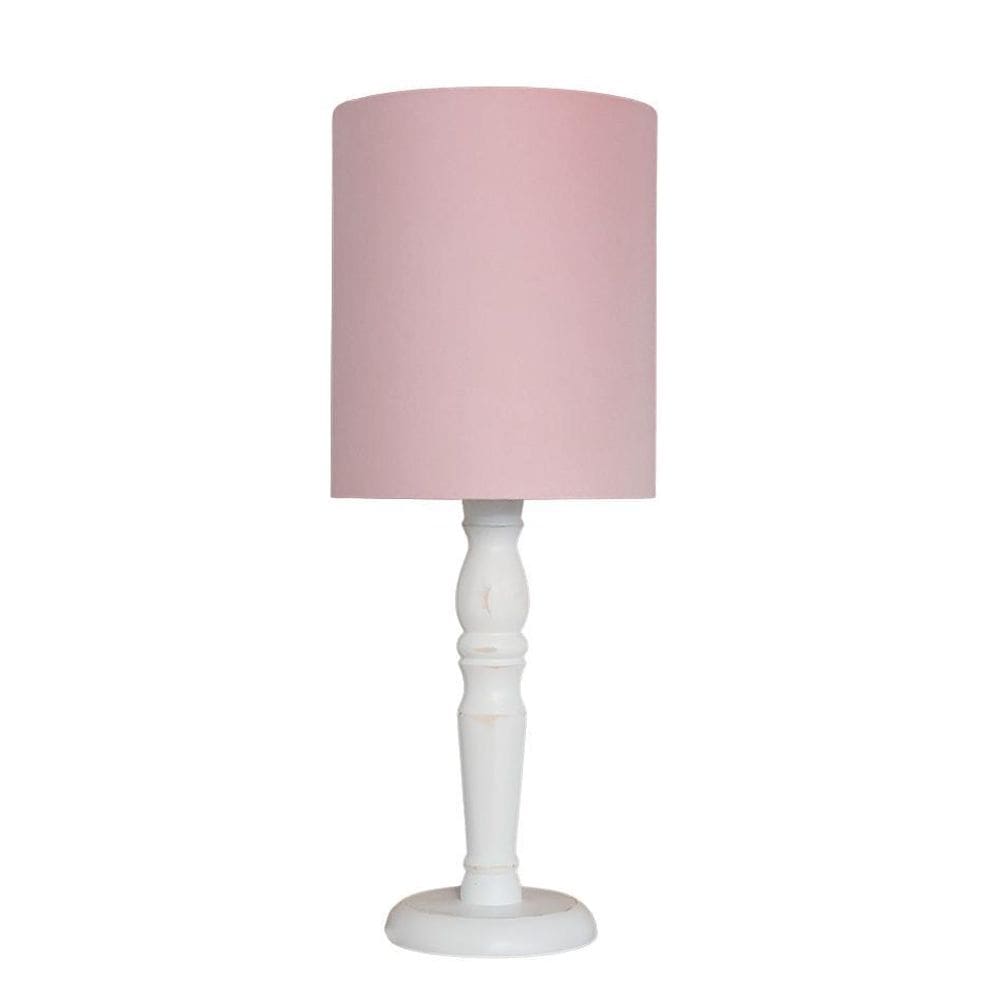 Luminária De Mesa Cúpula Tecido Rosa Base Branco Provençal