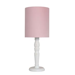 Luminária De Mesa Cúpula Tecido Rosa Base Branco Provençal