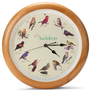 Relógio de parede Mark Feldstein Audubon Singing Bird Oak Wood 13cm