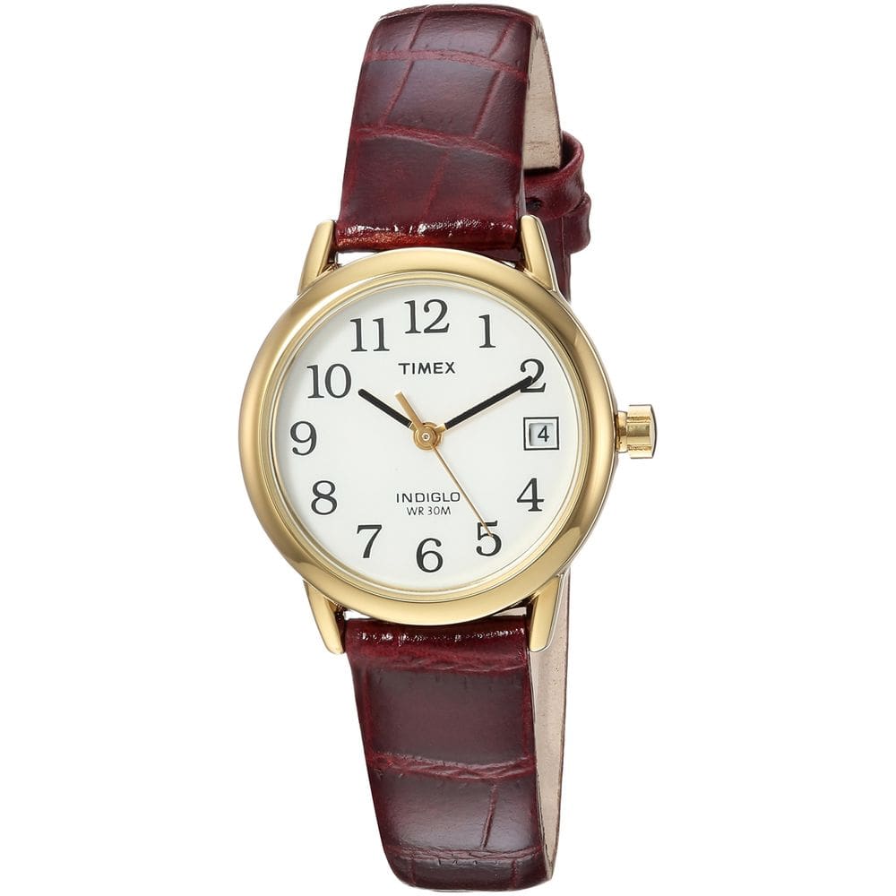 Relógio Timex Easy Reader, estojo de 25 mm, couro dourado, cor de vinho